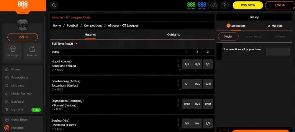 888 Sports Interface