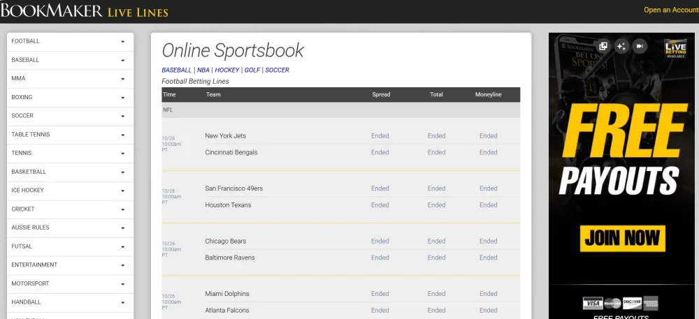 Bookmaker.eu Interface