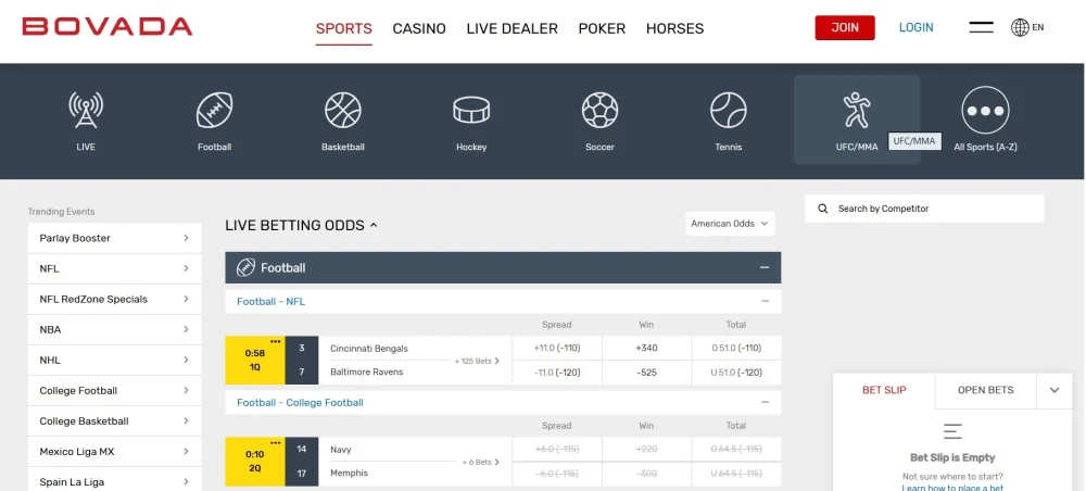 Bovada Interface