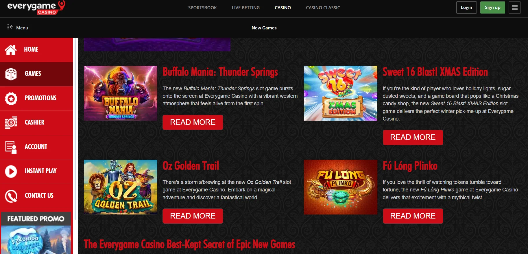 Everygame Casino Red Interface